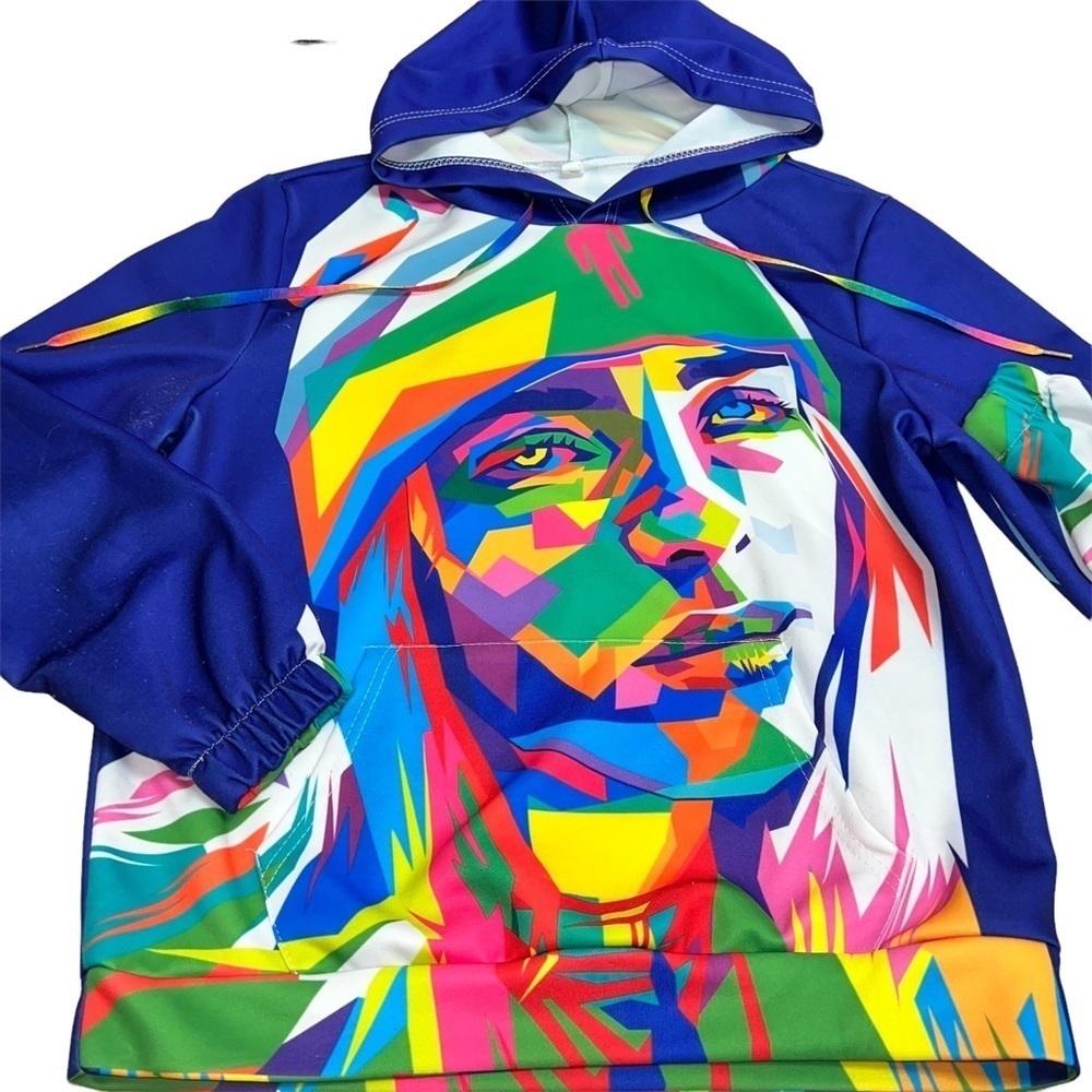Unique colorful Billie Eilish hoodie. Colorful hooded sweatshirt size Medium - Picture 2 of 3